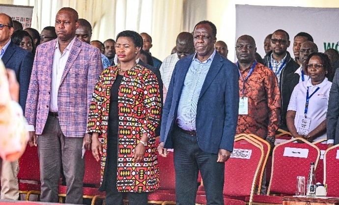 H.E the President Dr. William Ruto, MSEA Board Chairman Mr. James Mureu and other dignitaries interacting with KJET beneficiaries during the ceremony.
