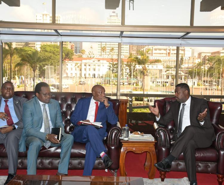 From right: Principal Secretary, State Department for Investment Promotion, Mr. Abubakar Hassan Abubakar, Prof. Dominic Mwenja, Chairman of the CBK Pension Fund; Dr. Jonah Aiyabei, CEO of the Public Service Superannuation Fund (PSSF); and Mr. Obed Mbuvi of the PSSF, during the GIF dialogue with the World Bank and pension partner